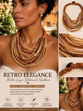 Retro Brown Crystal Multi-Layer Statement Necklace